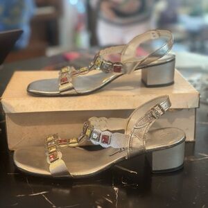Stylish Silver Sandals with Colorful Accents